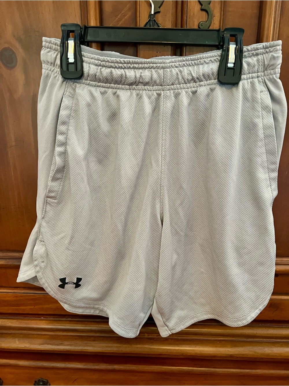 Under Armour Men’s Light Gray Athletic Shorts with Black Logo